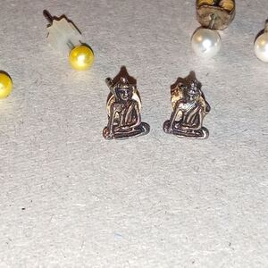 Buddha and Vintage Pearl Earring Set